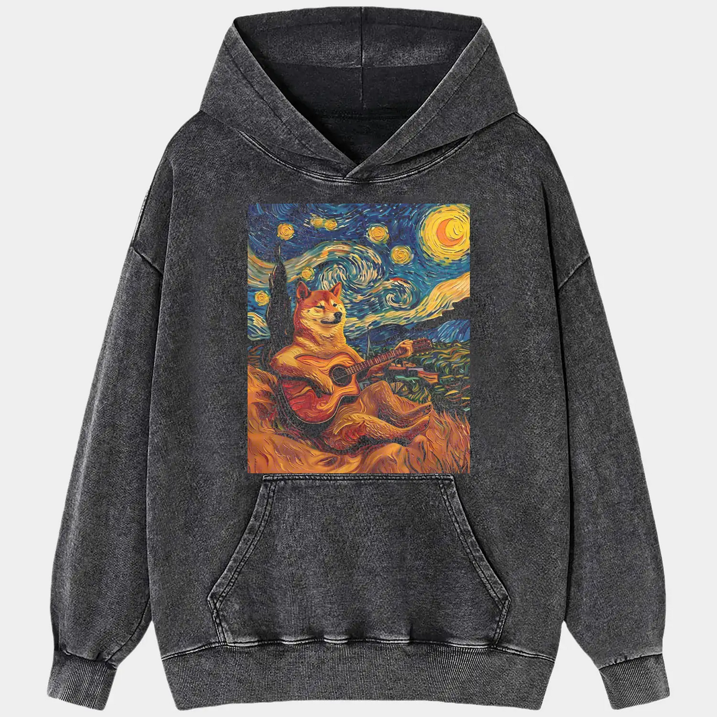 DOG PLAYING GUITAR UNDER THE STARRY NIGHT TEE
