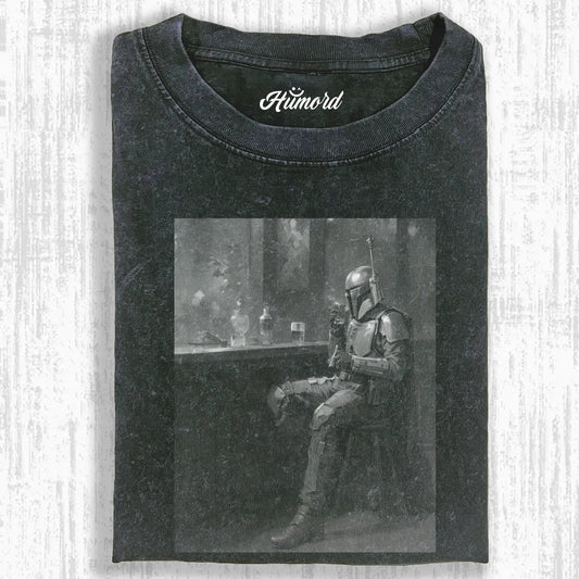 DC & STAR WARS DRAWING OF BOBA SITTING IN BAR T-SHIRT