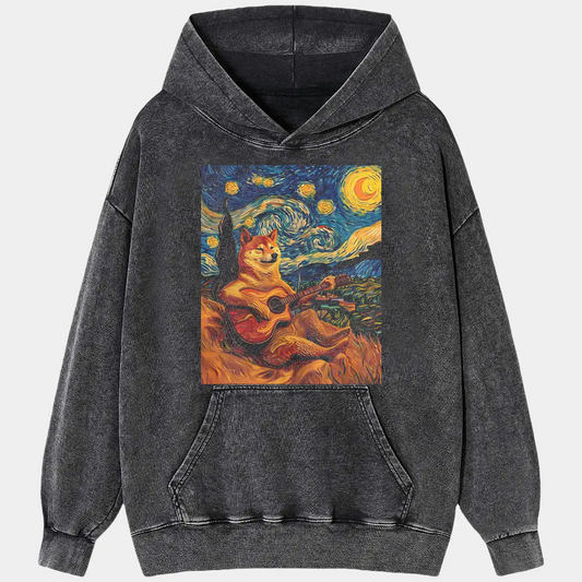 DOG PLAYING GUITAR UNDER THE STARRY NIGHT TEE