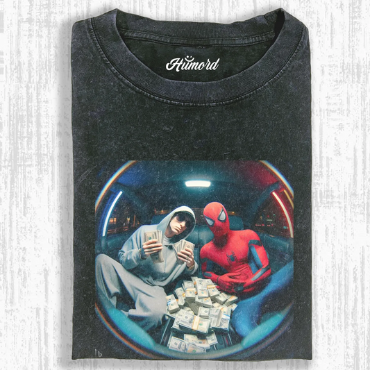 EMINEM AND SPIDERMAN WITH LOTS OF CASH T-SHIRT