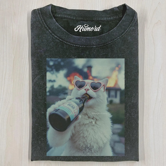 FUNNY DRIKING CAT T-SHIRT